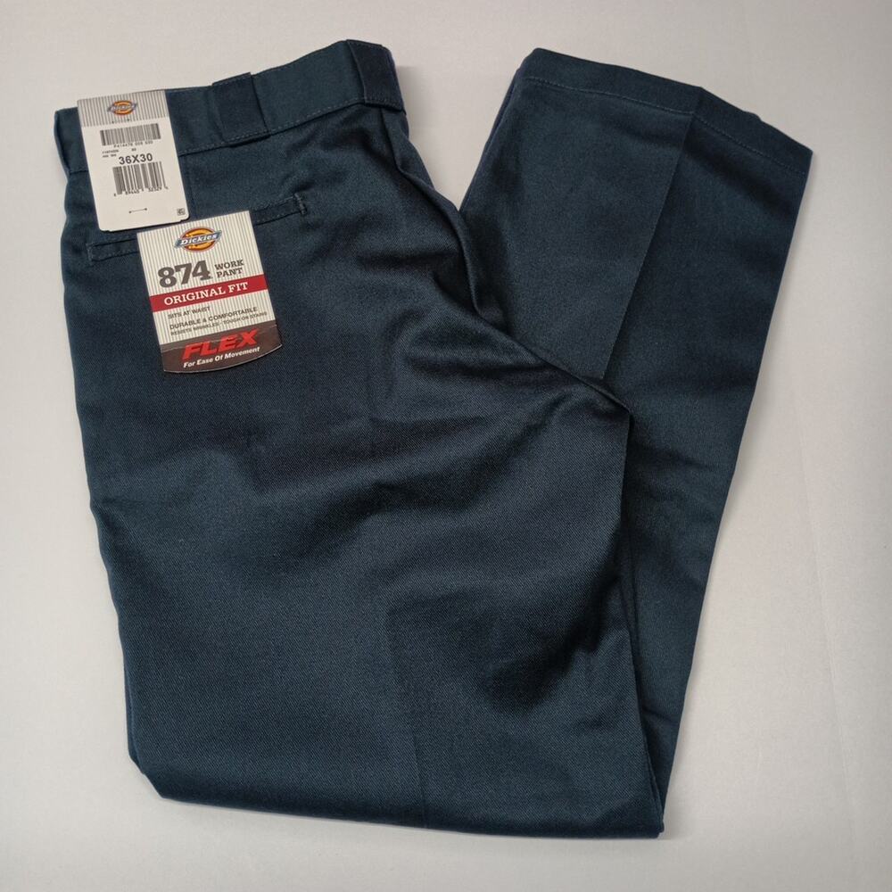 Dickies 874 Work Pants Men's 36x30 Flex Blue Original Fit Resists Wrinkles‎